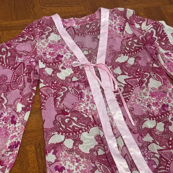 Pink Paisley Tie Front Robe OS - Picture 3 of 5